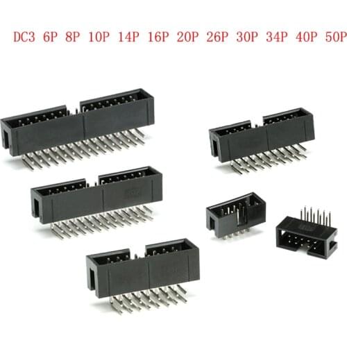 10Pcs DC3 2.54mm Socket Header Connector ISP Male Double-spaced Straight needle Curved needle 6P/8P/10P/14P/16P/20P/30P/34P/40P