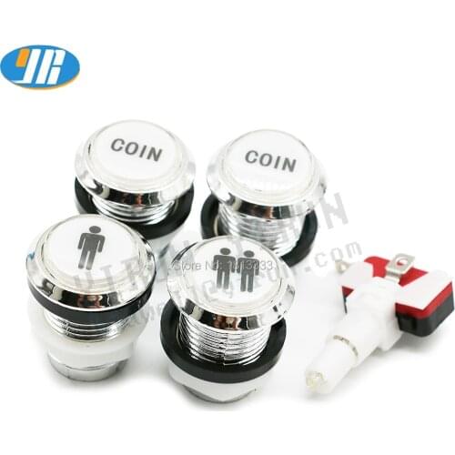 4PCS/Set 1 Player 2 Player 2 x Coin Buttons Illuminated Arcade Button Chrome Silver Plated Button Switch With 12V led lamp