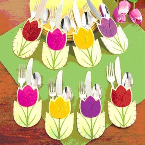 8PCs Easter Flower Dinner Tools table cover Easter Decor tableware Case Silverware Holders Pockets Dinner Decor Cutlery Cover