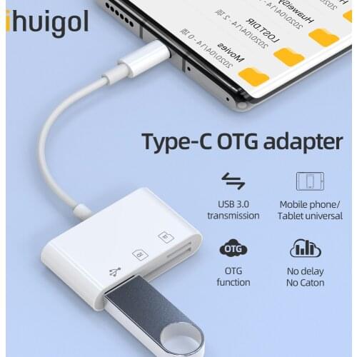 Ihuigol 3 in 1 OTG Adapter Type C To SD TF Card Reader USB 3.0 Data Cable Connector for MacBook Pro Samsung S9 Huawei P30 Xiaomi