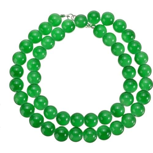 Elegant 10mm Green Beads Necklace For Women Natural Green Stone Bead Chain Necklace Mothers Birthday Gift Fashion Jewelry