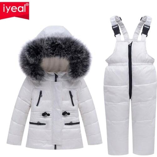IYEAL Winter Kids Boys Girls Snowsuit Children Clothing Sets Thick Duck Down Jacket + Overalls Baby Boys Warm Jumpsuit 2-5 Years