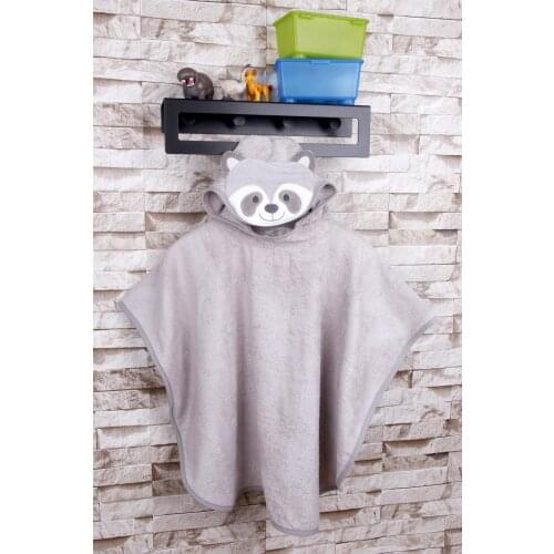 100% Cotton 60x75 Raccoon Animal Embroidery Kids Poncho