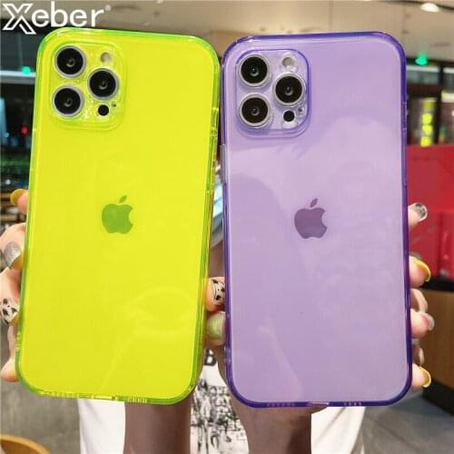 Fashion Fluorescent Color Phone Case For iPhone 11 13 12 Pro Max X XS XR Mini SE 6 7 8 Plus Camera Protection Soft Back Cover