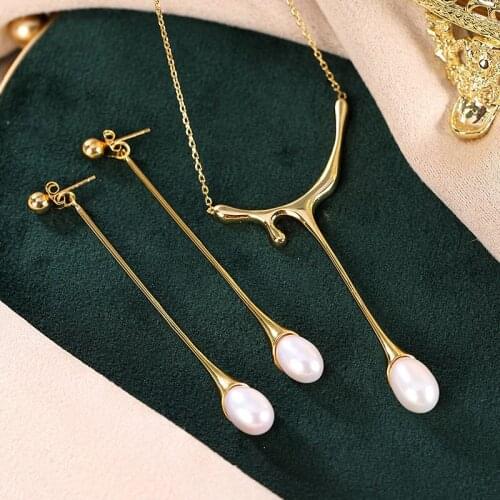 S925 sterling silver gold-plated natural pearl affordable luxury fashion niche womens long earrings set chain