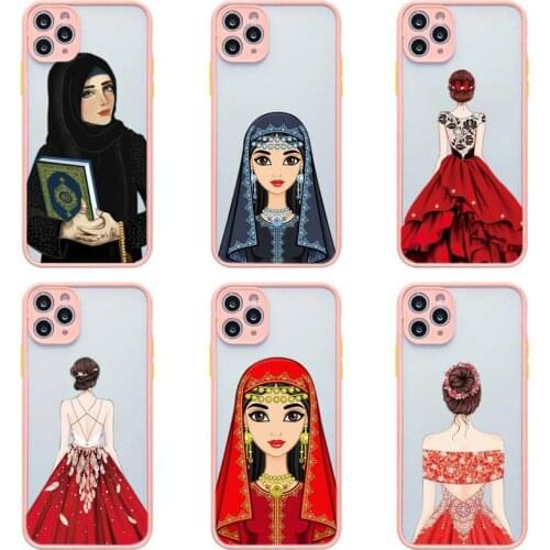 Crown Hijab Face Muslim Islamic Gril Phone Case Pink Transparent Matte For IPhone 7 8 11 12 S Mini Pro X XS XR MAX Plus Shell