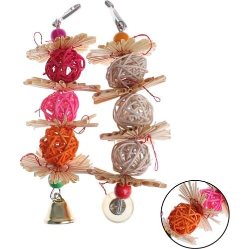 Colorful Parrot Chew Strands Bite Teeth Griiding Ball Bell Attractive Bird Parakeet Toys