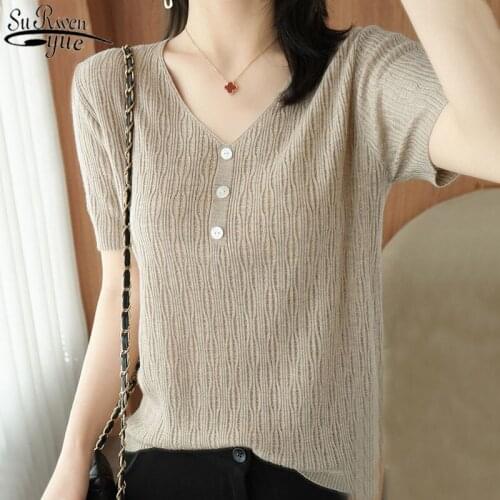 Summer Ice Silk Short-sleeved T-shirt Women New Joker Loose Plus Size Womens Shirt OL Style Knitted Bottoming T-shirt 14007