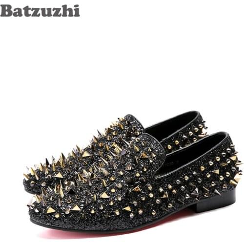 Batzuzhi Italy Fashion Men Shoes Runway Spikes Men Loafers Rivets Casual Dress Shoes Men Flats Suede Handmade, Size 38-46
