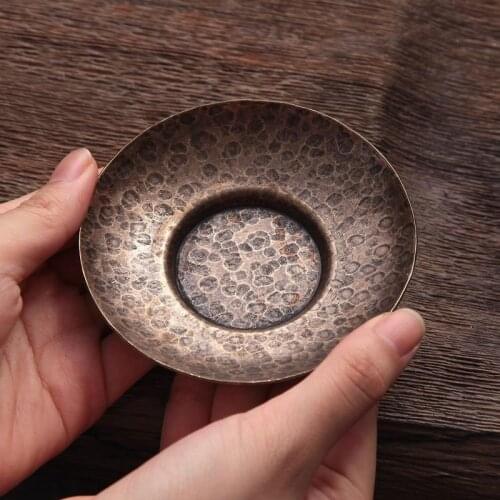 Pure Copper Hand-Made Copper Teacup Mat Insulation Teapot Mat Antique Kung Fu Tea Set Japanese Cup Holder Coasters In Holder Set