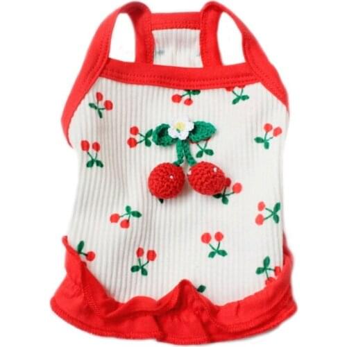 Cute Cherry Print Puppy Sleeveless Dog Dress Cooling Sling Princess Dress for Small Dogs French Bulldog Skirt Summer Dog Clothes