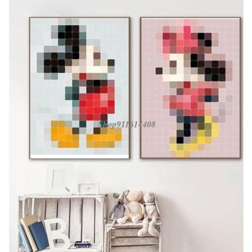 Mosaic Disney Illusory Anime Posters Pictures for Children Living Room Home Decor Canvas Paintings Wall Art Prints Mickey Mouse