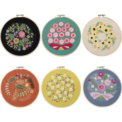 Flowers Plants Pattern Embroidery Set DIY Needlework Tools Printed Embroidery Beginner Round Cross Stitch Sewing Craft Kit