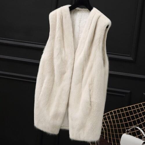 2021 new mink coat womens whole mink Vest Medium Length loose imported mink fur vest young velvet