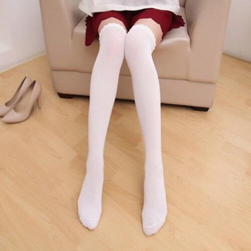 New Fashion Sexy Cotton Over The Knee Socks Thigh High Long Especially Female Stockings Pure Color Black White Womens Stockings