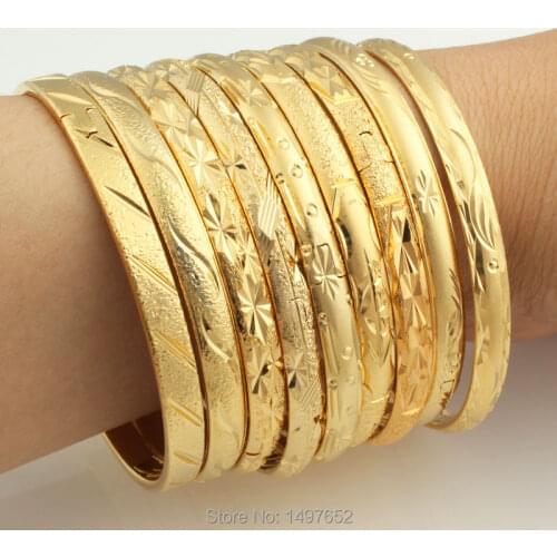 Wholesale Dubai Gold Bangles For Women Men18k Gold Color Wide 6MM Bracelets African/European/Ethiopia Jewelry Bangles