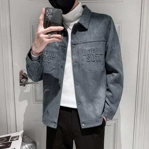 2021 Autumn Winter Korean Suede Jacket for Mens Casual Slim Lapel Jacket Business Social Outwear Street Wear Coats Men Clothing