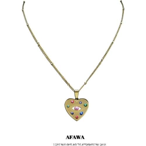Heart Eyes Stainless Steel Islam Colorful Turkey Eye Necklaces Gold Color Muslim Necklaces Jewelry ojo turco colgante 5227S01