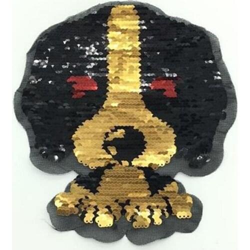 Patch deal with it clothes t shirt women stickers Reversible change color sequins cartoon dog 21cm animal patches for clothing