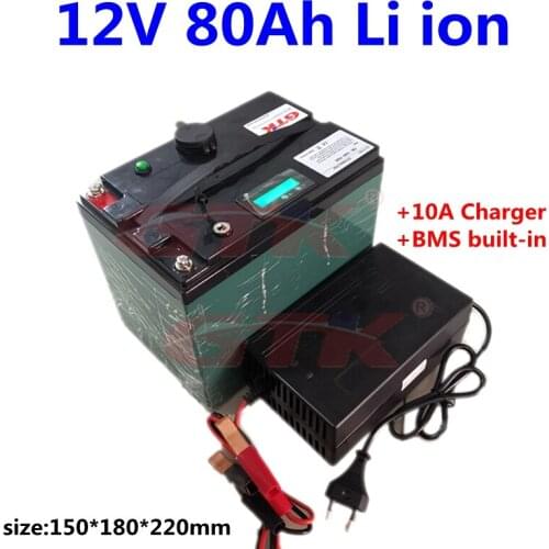 Portable 12v 80ah Lithium ion battery pack gtk rechargeable 12v 80ah batteria for inverter golf cart boat Solar+10A Charger