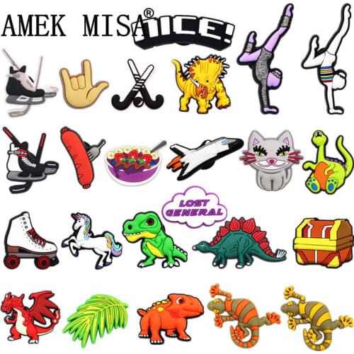 Dropshipping 24 Latest Styles PVC Cute Animals Shoe Charms Yoga Dinosaur Airplane Croc Shoes Accessories Decorations JIBZ FZL54