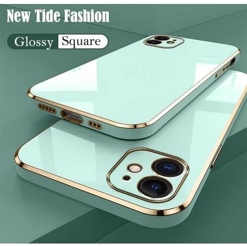 Luxury Square Edge Glossy Plated Phone Case For iPhone 12 11 Pro XS Max Mini X XR 6S 7 8 Plus SE 2020 Soft TPU Candy Color Cover