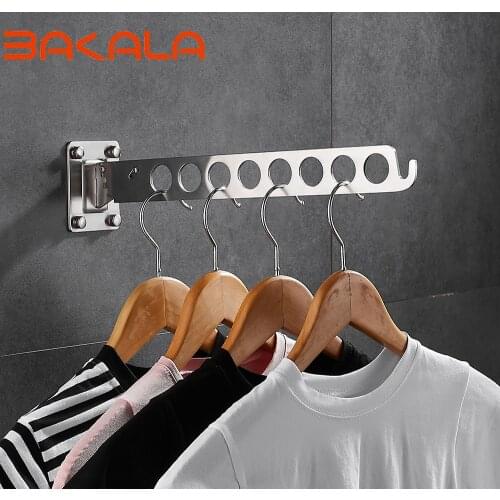 BAKALA Wall Mounted Hanger Stainless Steel Indoor Space Saving Clothes Hangers 8 Hole Wall Hanger Clothes Drying Rack With Screw