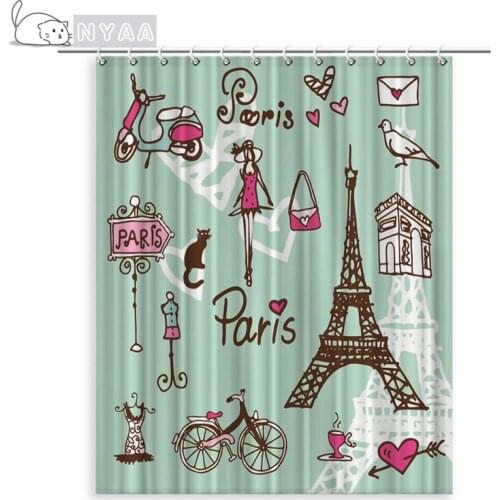 Paris Vintage Poster Shower Curtain Bathroom Decoration Pastoral 3D Shower Curtains Summer Cartoon City Curtains Japan Style