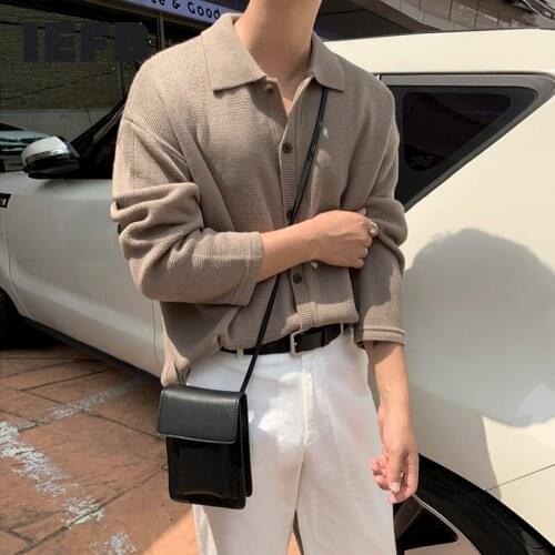 IEFB lapel knitted cardigan sweater mens autumn winter new Korean fashion kintwear single breasted loose big size tops 9Y4519