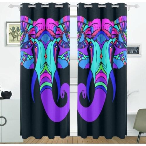 Elephant Curtains Drapes Panels Darkening Blackout Grommet Room Divider for Patio Window Sliding Glass Door 55x84 Inches