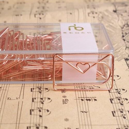 Rose Gold Love Paper Clip Envelope Shaped Modeling Clip metal Office Accessories Paperclips Metal Paper Clips Bookmark