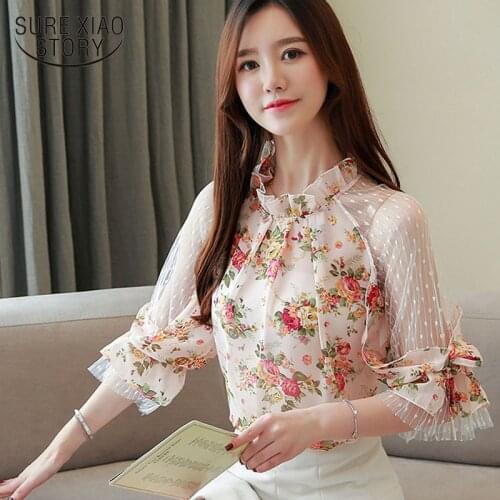 New Fashion Printed Chiffon shirt Patchwork womens tops Casual Summer Women Blouse shirt womens tops and blouses 4068 50