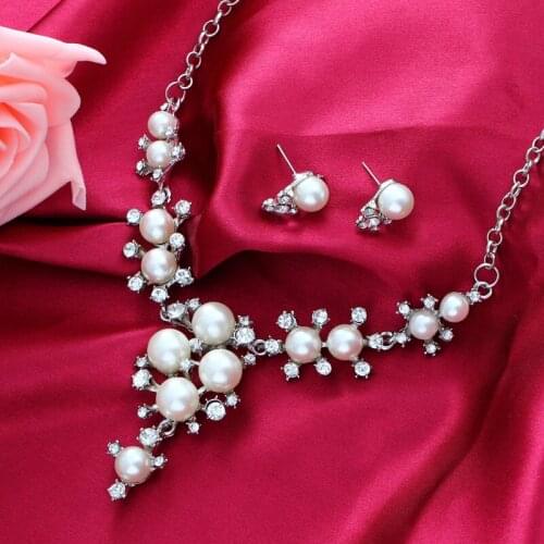 ZOSHI Fashion Simulated Pearl Jewelry Set Gold Silver Plated Earrings Necklace Set Crystal Wedding Accessories Wholesale Price
