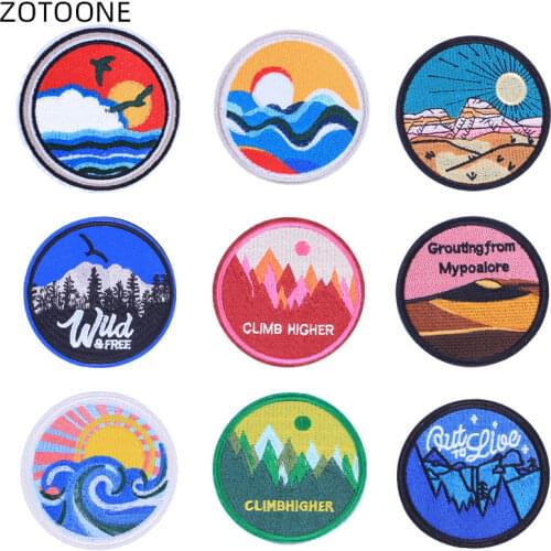 ZOTOONE Iron on Round Patch for Clothes Jeans Badge Sew on Embroidered Patches for Clothing DIY for Kids Fabric Applique G