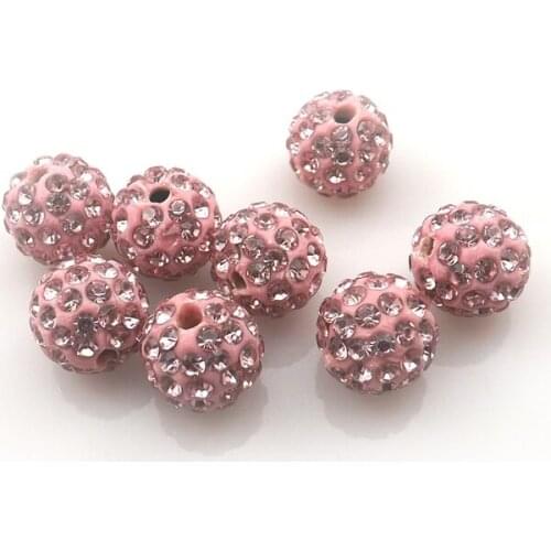 100pcs/lot 10mm Light Pink Rhinestone Loose Beads 6 Rows Pave Disco Ball For Jewelry Making