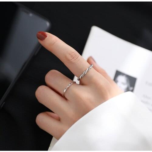 2 Style Twist Glossy Flat Round Line Open Rings for Women 925 Sterling Silver Ring Fashion Silver Ring Friendship Jewelry