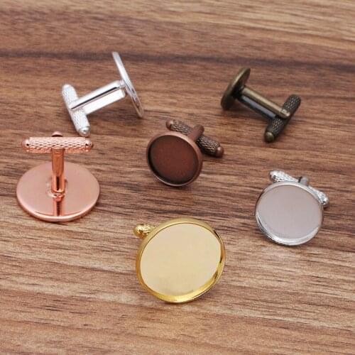 200pcs Color Screw Thread Copper Cufflink with 12 14 16 18 20mm Round Bezel Base Mens Cuff Links Cabochon Cameo Base Blanks DIY
