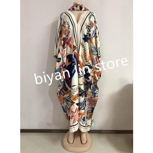 3colors 2021 V-Neck New Fashion dresses Bazin Print Dashiki Women Long Blouse Yomadou Color Pattern oversize