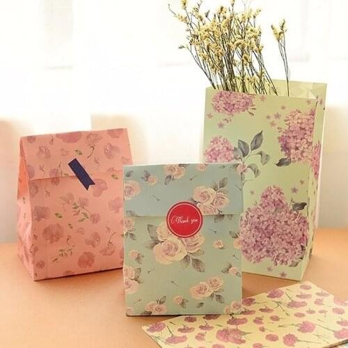 3pcs Flower Floral Paper Xmas Party Holiday Cookies Present Bag Gift Bag Holder