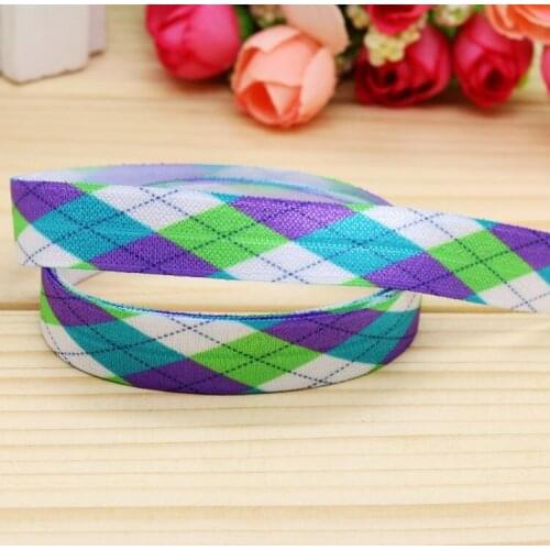 5/8'' Free shipping Fold Elastic FOE plaid printed headband headwear hairband diy decoration wholesale OEM P5120