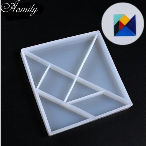 Aomily DIY Silicone 7 Shapes Tangram Mold Fondant Cake Chocolate Mould Handmade Container Crystal Drop Resin Soap Molds Baking