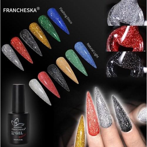 12ml Nail Art Glitter Gel Flash UV Polish Nail Polish Resin Glue Phototherapy Glitter Sequin Luminous Disco Nail DIY Gel TSLM1