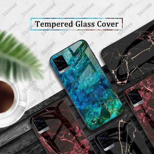 Skinlee For vivo V21 Case Tempered Glass Case With Soft TPU Frame Shockproof Back Case For VIVO V21E Cover