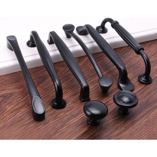 Aluminum alloy Black Cabinet Handles American style Kitchen Cupboard Door Pulls Drawer Knobs Fashion Furniture Handle Hardware