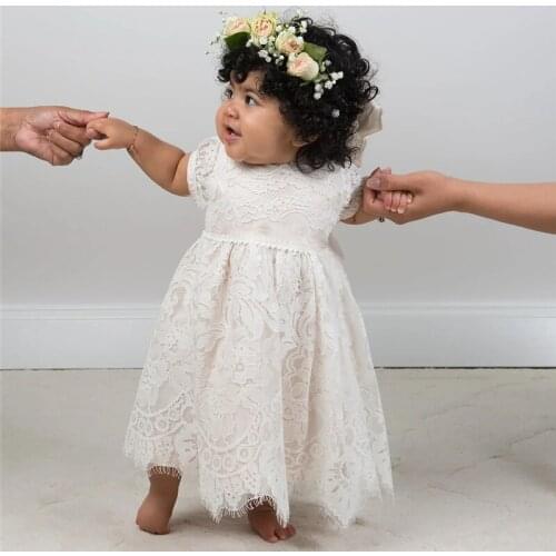 2021 Newest arrival Baby Floral Embroidery Dress Girls Irregular Hem Short Sleeve O-neck Lace Dress for Summer