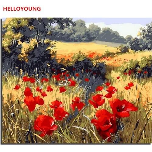 DIY Oil Painting By Numbers Landscape Wall Art Canvas Brush Painting Paint Coloring By Number Flowers Acrylic Craft Home Decor