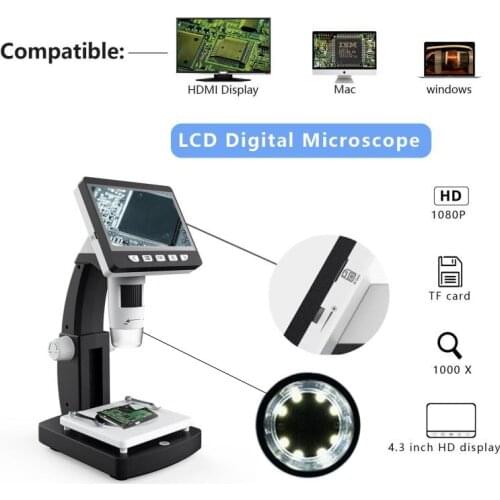 Dreamburgh 1000X 4.3 inch HD 1080P LCD Digital USB Microscope Phone Repair Magnifier Electronic Microscope for Soldering Reading
