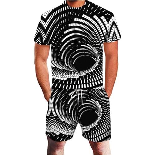 58# Mens Casual T-Shirt & Shorts Two-Piece Suit Summer 3D Geometric Print Fitness Running Sports Set male Sweatshirts clothing