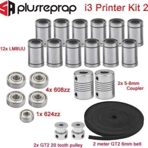 3D Printer Reprap I3 Movement Kit GT2 Belt Pulley 608zz 624zz Ball Bearing LM8UU Linear Bearing 5 x 8 Coupler Shaft