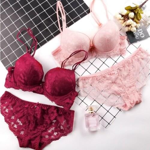 Women Lace Underwear Set Padded Push Up Bra Set Panties +Bra Underwear Women Briefs Intimates Womens Lingerie
